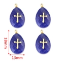 Set of four blue teardrop stone pendants with golden cross inlay for jewelry making - Teardrop Amazonite - Cross