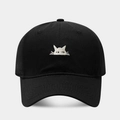 Detalle de gorra de béisbol de algodón negro con bordado de gato blanco de calidad - Negro