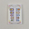 Detail of 24pcs press-on nails with 3D lemon, fish motifs and blue floral patterns - Lemon Fish Geometric Flower (WY-016)