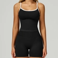 Ensemble de yoga noir sans couture avec liseré blanc, short taille haute et débardeur - S / Vest+Shorts - Contrast Black/White