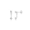 14K gold double zircon stud earrings with 925 silver needles shown on white background - Silver White Rhinestone