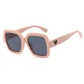 Rosa Oversize-Quadrat-Sonnenbrille mit dunklen Gläsern und Goldrand-Herz-Detail - Einheitsgröße / Festes Rosa Rahmen Graue Gläser