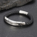 Men's black braided cord bracelet with silver cable accents and inlaid cubic zirconia - 19cm Steel Wire Style Steel Color