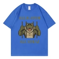 Blue crew neck T-shirt featuring a cartoon alligator print with Alacatraz text graphic - S / Royal Blue