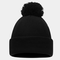 Detalle de la textura de punto acanalado y el pompón suave de este gorro de invierno negro - Talla única / Negro