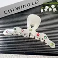 Pinza para el pelo blanco perla con flores de diamantes de imitación de colores - Onda Grande 12.7CM