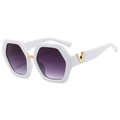 White hexagonal oversized sunglasses with purple gradient lenses and gold V-logo detail - White/Purple Gradient Lens