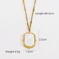 Spécifications de taille pour un collier en acier doré avec pendentif en nacre blanche - Coquille Blanche Carrée