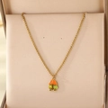 Gold-plated mushroom pendant necklace with orange and green enamel on velvet jewelry box - Orange Green Enamel Mushroom Style (KN295253-Z)