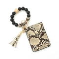 Porte-clés bracelet en perles silicone noir avec mini portefeuille à imprimé serpent - Imprimé serpent