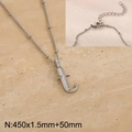 Silver stainless steel necklace featuring letter J pendant and diamond-set accents - Silver Letter T (KN287015-Z)