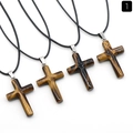 Set de cuatro collares de cruz en piedra ojo de tigre con cordones negros en fondo blanco - Ojo de tigre