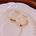 Elegant gold-beaded hoop earrings with crushed crystal inlay and secure pin closure - 25# Silver Earring Post - White - Ring (Real Gold Plated)