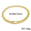 Golden 12mm Cuban link chain necklace with iced out crystal buckle in 450mm length - Gold Necklace (KN201960-KFC)