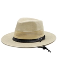 Beige straw fedora with breathable mesh crown, black faux-crocodile band and wind strap - M(56-58cm) / Beige