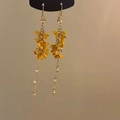 Longues boucles d'oreilles d'été avec pétales jaunes, perles et chaînes à pompons - 47# Crochet d'Oreille - Or-Jaune