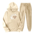 Ensemble sweat à capuche rugby et jogging unisexe en polaire beige avec motif cœur - S / Haut Et Bas / Kaki (Imprimé Coeur Football)