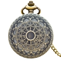 Vintage bronze pocket watch with hollow floral carving and classic metal chain - Bronze - Heart Geometric Hollow