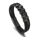 Men's multi-layer black braided leather bracelet with glossy magnetic buckle - Black (KB162388-YY)