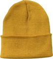 Berretto in maglia acrilica giallo senape con risvolto classico invernale - Taglia unica(56-58cm) / Giallo Chiaro