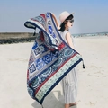Bohemian royal blue beach shawl with ethnic geometric patterns and black tassels - Red Blue Ethnic / 90*180