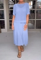 Dettaglio del set in maglia azzurra traforata con top e gonna abbinata in esterno - 3XL / Azzurro