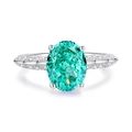 Luxuriöser S925 Sterlingsilber Ring mit ovalem meerblauen Edelstein und Pavé-Diamanten - US 7 / Paraiba-Blau