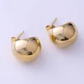 Minimalist golden dome stud earrings with high-polish mirror finish in molten lava style - Gold XLEH042 (Half Moon Mirror)