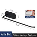Matte black stainless steel kitchen roll holder with 27cm long arm and adhesive mount - 27cm Long Style / Black