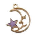 Cute gold-plated star and moon charm with purple enamel inlay for DIY jewelry - Moon Star (16x19mm)