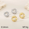 Pendientes redondos de 14mm en plata y oro con brillantes diamantes de imitación - Pendientes / Dorado