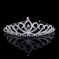 Elegant silver bridal tiara with heart motifs, pear-cut rhinestones and AB crystal accents - Iridescent Pear Style (FG176)