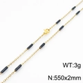 Titanium stalen halsketting met gouden ketting en zwarte buiskralen, 550 mm lang - Goud Zwart (KN232172-Z) / 55cm