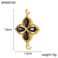 Detailed size view of a gold four-leaf clover pendant with black teardrop zircon stones - BP00057B1-Gold Black Stone Teardrop Cross