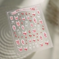Pink floral French nail stickers with bow and lace designs for elegant manicures - French Floral & Bow Style (kx-487平面)