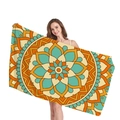 Bohemian mandala beach towel in lake blue and orange, featuring ethnic geometric patterns - Style 14