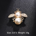 Golden bee brooch pin with white pearls and sparkling rhinestones 3.6x3cm size - Gold Double Pearl Bee