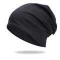 Gorro slouchy negro de punto gofrado para hombre con textura de invierno de doble capa - Estilo con Forro de Felpa / Negro