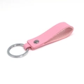 Pink PU leather keychain with silver metal ring, minimalist design for car keys - Pink & Silver