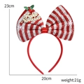 Weihnachts-Haarreif mit Pailletten-Schleife Feliz Navidad und Beeren 23cm x 20cm - Rot-Weiße Streifen Stil