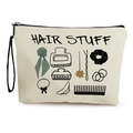 Neceser de lona crema para accesorios del pelo con estampado HAIR STUFF y correa - HAIR STUFF Iconos Accesorios Cabello