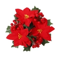 Weihnachtlicher Kerzenkranz mit roten Weihnachtssternen und Beeren für die Tischdeko - Poinsettia kleiner Kerzenring