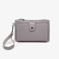 Gray PU leather coin purse and card holder with wrist strap and snap button closure - Purple (Plain)