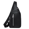 Bolso de pecho para hombre en cuero PU tejido negro con textura cruzada y cremallera - Estilo 2 / Negro
