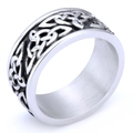 Detailed view of silver Viking ring with Celtic Knot carving and brushed inner finish - US 7 / Vintage Celtic Knot Oxidized Style (09311)