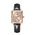 Montre carrée en or rose pour femme avec bracelet en cuir noir et accents cristallins - Bracelet en Cuir Noir Cadran Or Rose