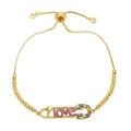 Bracelet ajustable doré LOVE en forme de trombone avec zircons arc-en-ciel et cristaux - Style B-Perle dorée LOVE pendentif épingle
