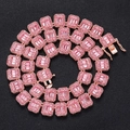 Collana Cuban Link da 13 mm in oro rosa con zirconi cubici rosa e chiusura sicura - Collana 16 pollici / Oro Rosa Diamante Rosa