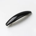 Glossy black resin spring hair clip with silver metal clasp on grey background - Glossy Black