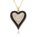 Collier pendentif coeur style vintage avec cadre doré et pierres de zircone micro-pavé - Style Pavé Cœur Noir (E134)